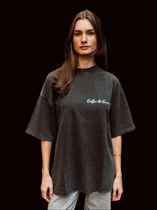 Gold Buddha Print Oversized Crew neck T-Shirt model front