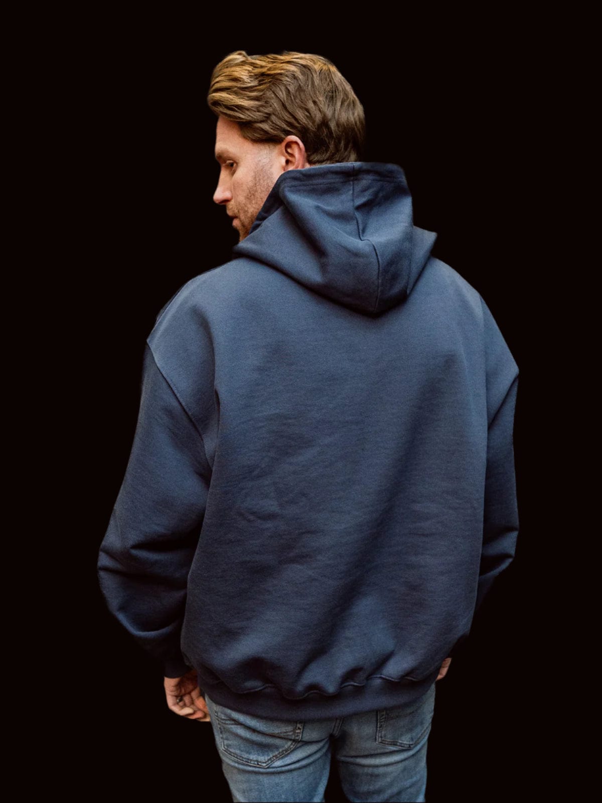 Coffee & Caviar Embroidered Logo Hoody blue model man back