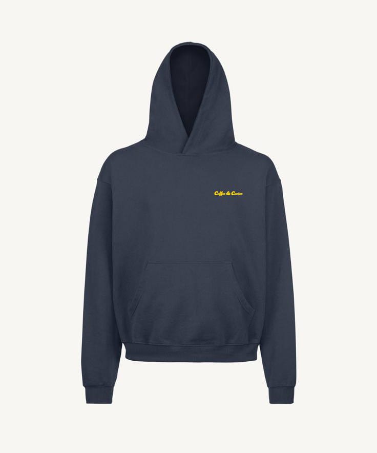 Coffee & Caviar Embroidered Logo Hoody Navy Blue Front