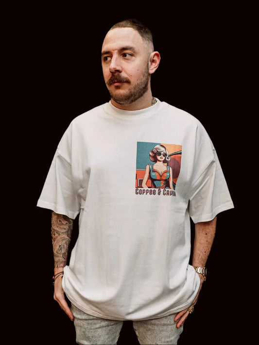 Retro Girl White Oversized Crew Neck T-Shirt side