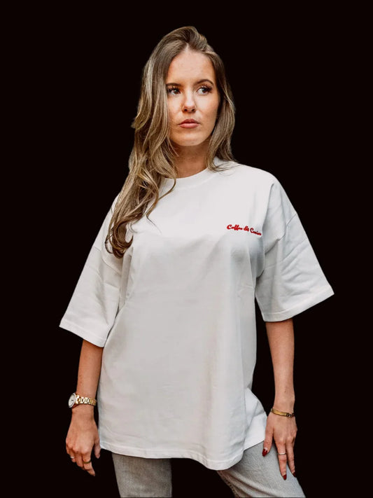 Coffee & Caviar Embroidered Red Logo Oversized Crew Neck T-Shirt side