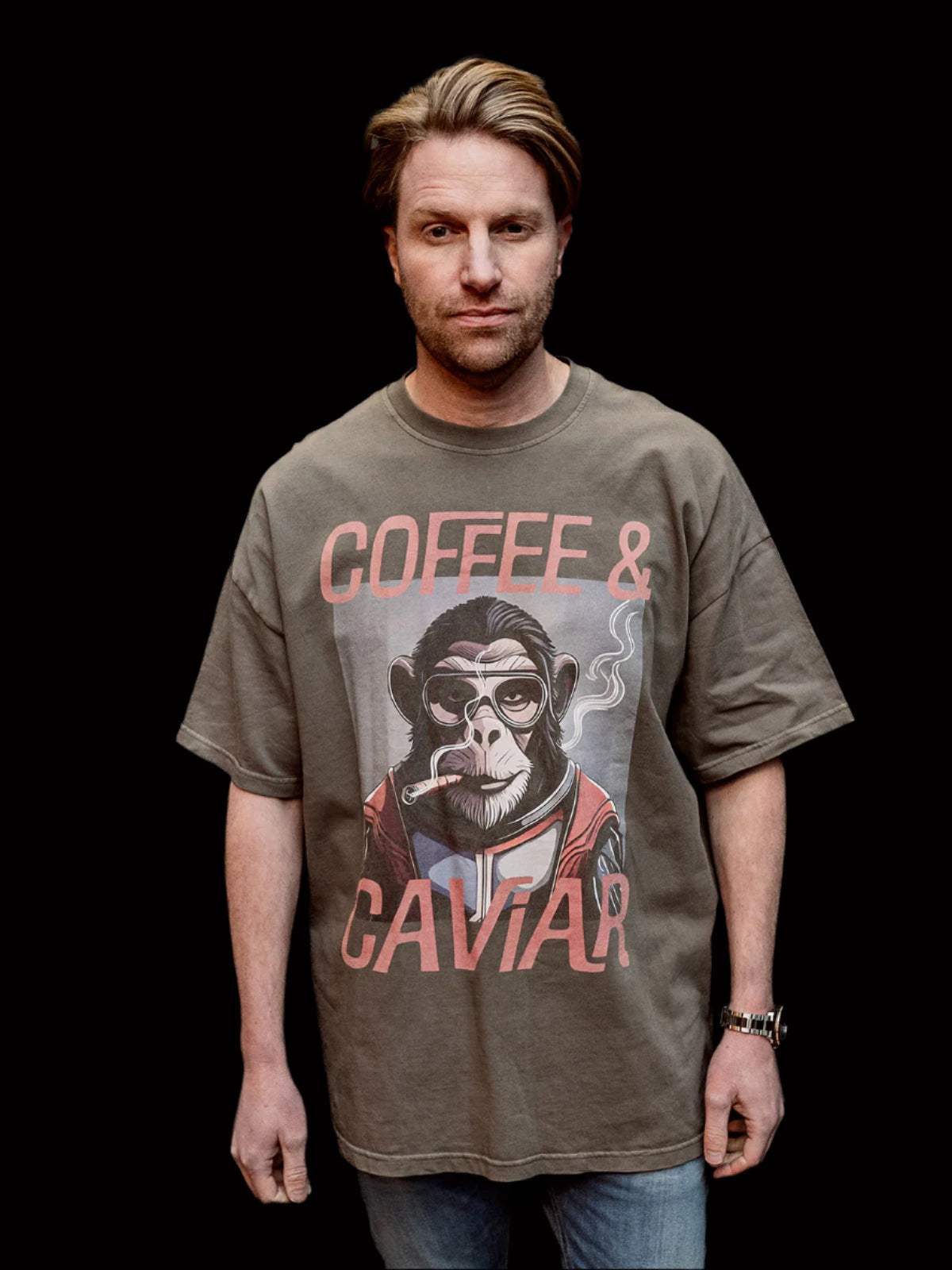 Smoking Chimp Oversized Crew neck T-Shirt front