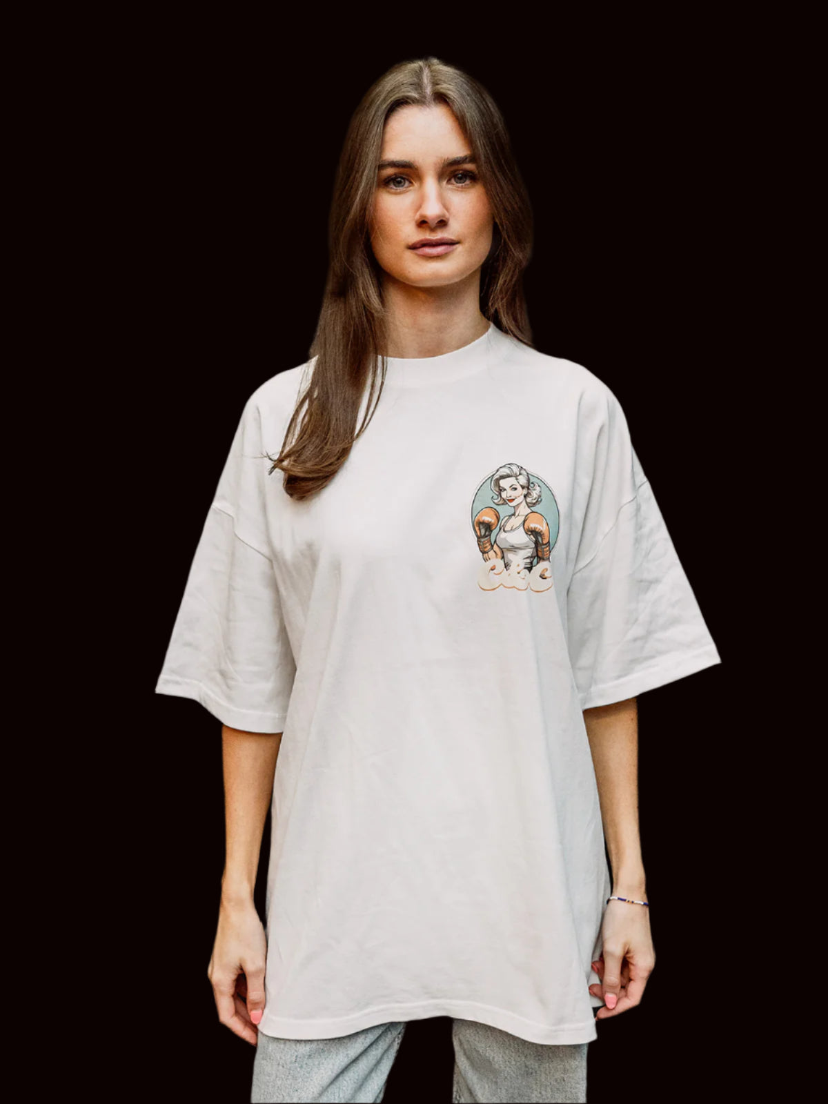 Boxer Girl Oversized Crew Neck T-Shirt front