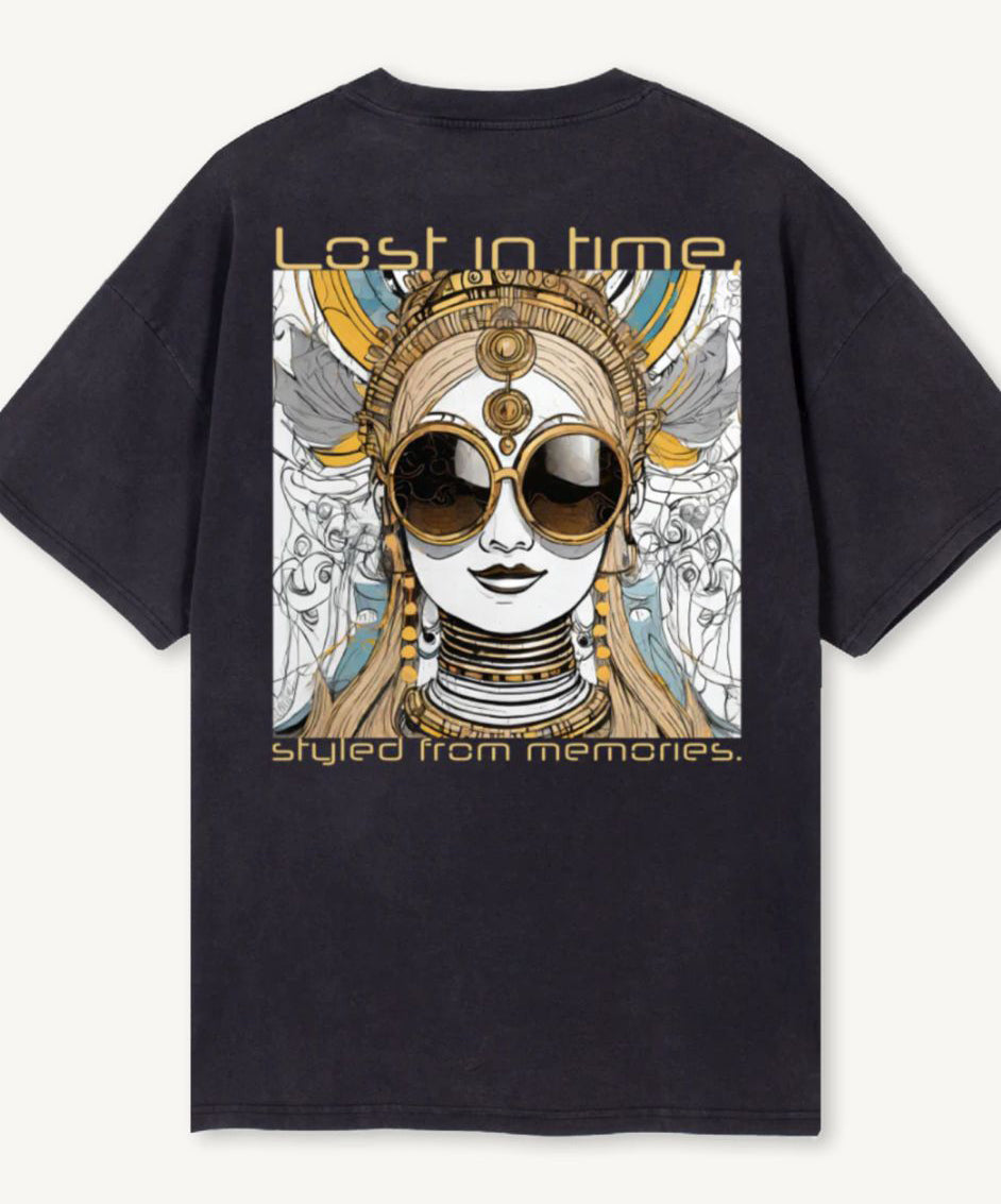 Gold Buddha Print Oversized Crew neck T-Shirt Back