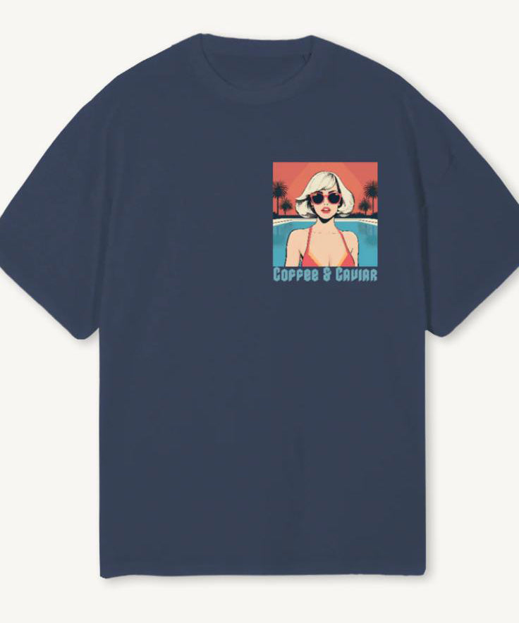 Retro Girl Blue Oversized Crew Neck T-Shirt