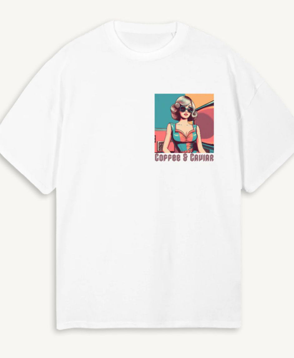 Retro Girl White Oversized Crew Neck T-Shirt