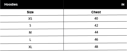 Hoodies Size Guide
