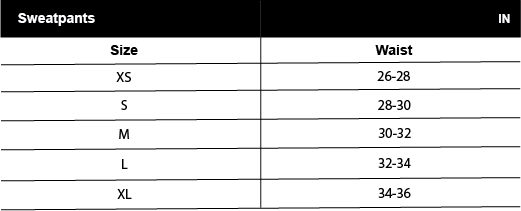 Sweatpants Size Guide