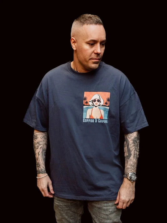 Retro Girl Blue Oversized Crew Neck T-Shirt side